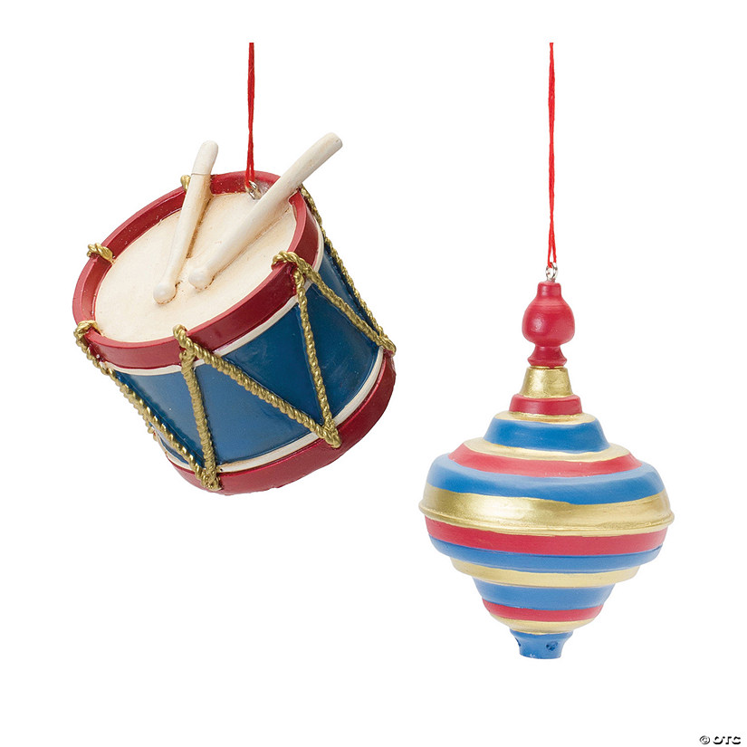 Toy Drum And Top Spinner Ornament  (Set Of 12) 2.25"H, 3.75"H Resin Image