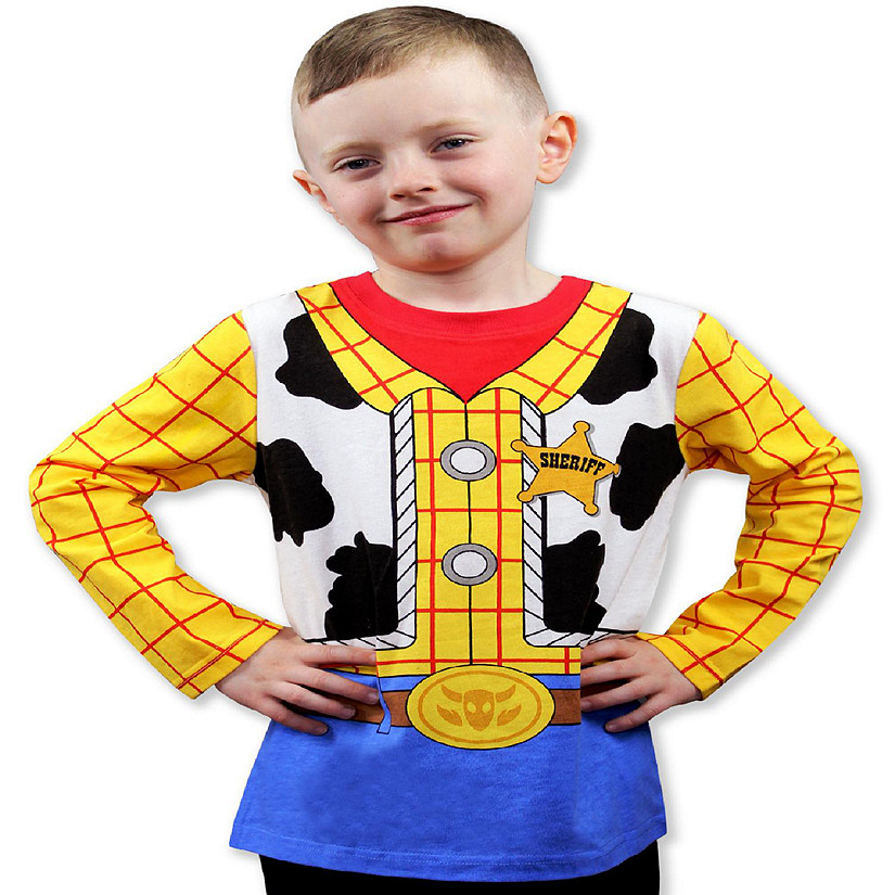 Toy Story 4 Sheriff Woody Boys Girls Baby Toddler Long Sleeve T-Shirt Tee (12 Months, Blue/Yellow) Image