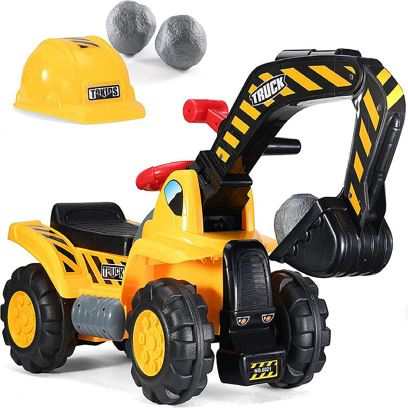 Toy Tractors for Kids Ride On Excavator Includes Helmet with Rocks Ride on Tractor Pretend Play Toddler Tractor Construction Truck Image