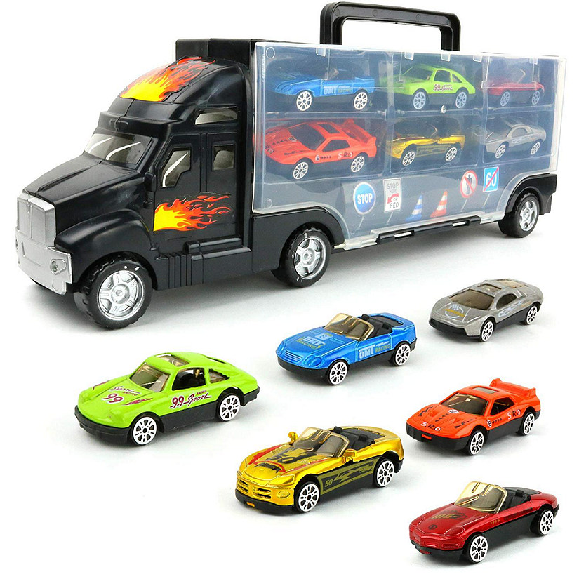 Transport Car Carrier Truck - with 6  Metal Racing Cars Image