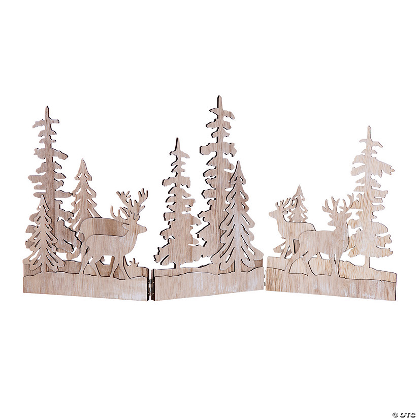 Tree And Deer Scene Trifold 23.75"L X 12"H Wood Image