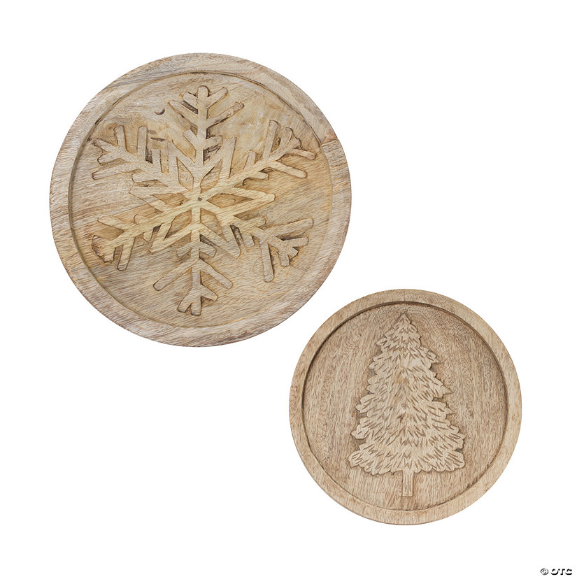 Tree And Snowflake Trivet (Set Of 2) 8"D, 10"D Wood Image