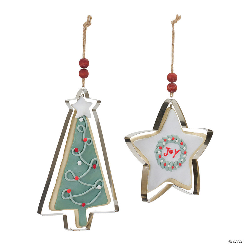 Tree And Star Cookie Cutter Ornament (Set Of 12) 4.5"H, 6.5"H Clay Dough/Metal Image