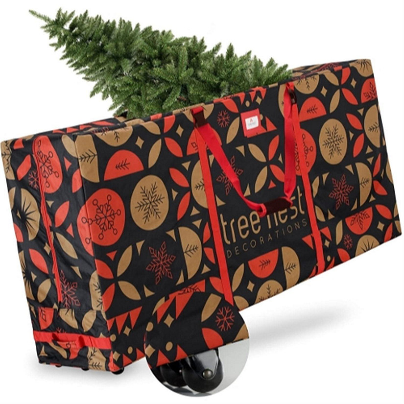 Tree Nest Rolling Christmas Tree Storage Bag, Stylish Canvas Christmas Tree Box for Artificial Disassembled Trees 9ft Image