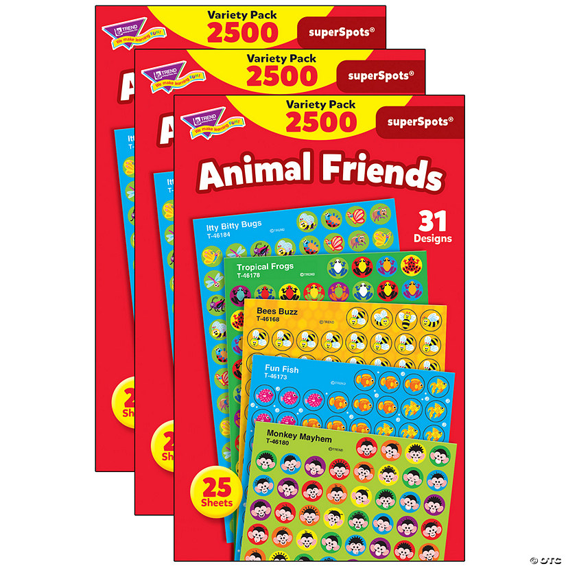 TREND Animal Friends superSpots Stickers Variety Pack, 2500 Per Pack, 3 Packs Image