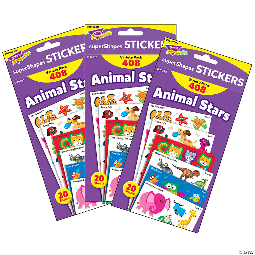 TREND Animal Stars superShapes Stickers-Large Variety Pack, 408 Per Pack, 3 Packs Image