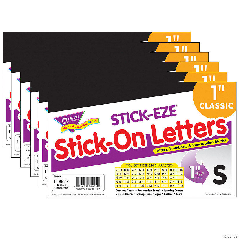 TREND Black 1" STICK-EZE Stick-On Letters, 324 Pieces Per Pack, 6 Packs Image