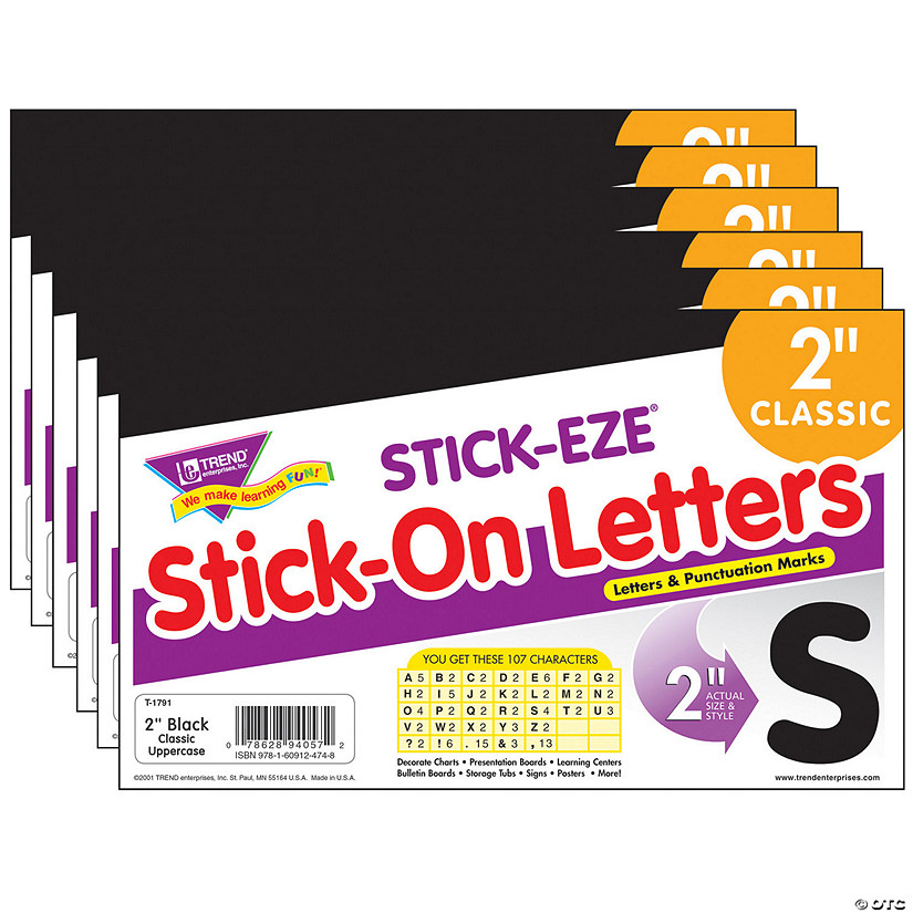 TREND Black 2" STICK-EZE Stick-On Letters, 107 Pieces Per Pack, 6 Packs Image