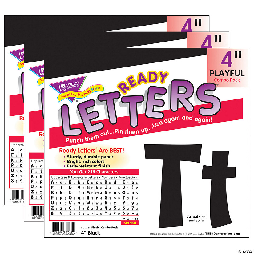 TREND Black 4" Playful Combo Ready Letters, 3 Packs Image