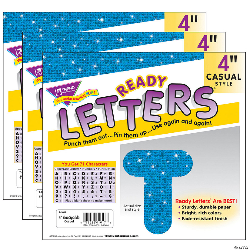 TREND Blue Sparkle 4" Casual Uppercase Ready Letters, 71 Per Pack, 3 Packs Image