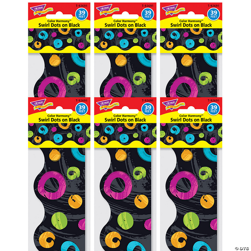 TREND Color Harmony Swirl Dots on Black Terrific Trimmers, 39 Feet Per Pack, 6 Packs Image
