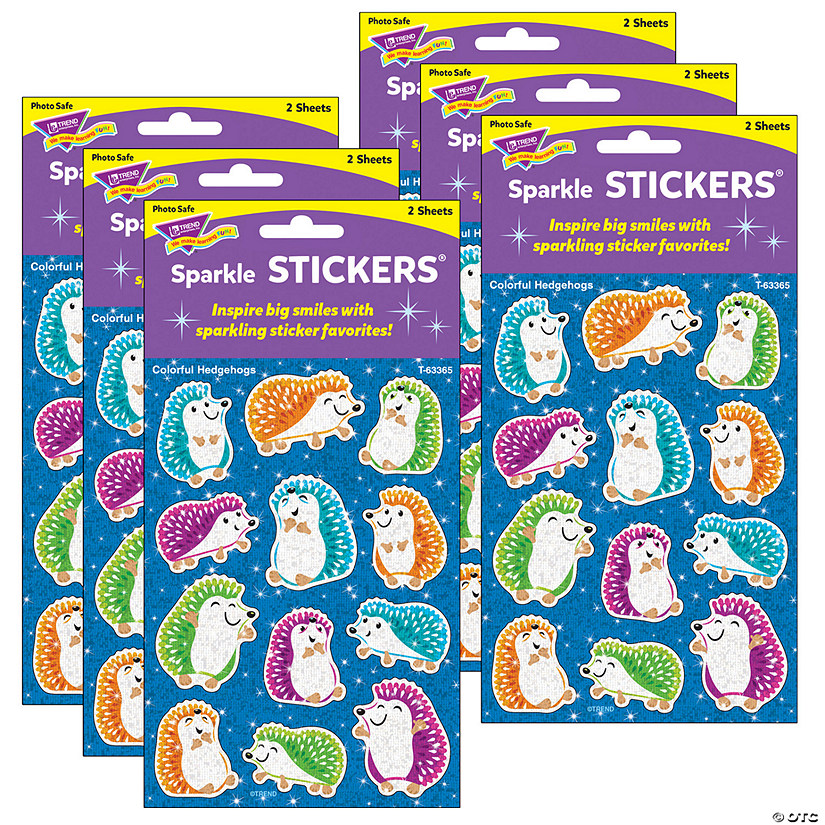 TREND Colorful Hedgehogs Sparkle Stickers, 24 Per Pack, 6 Packs Image