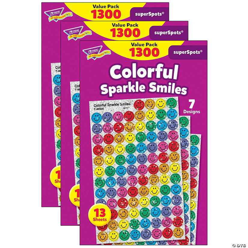 TREND Colorful Sparkle Smiles superSpots Value Pack, 1300 Per Pack, 3 Packs Image
