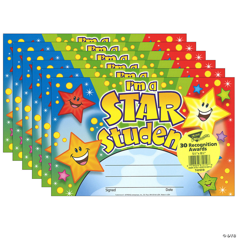 TREND I'm a Star Student Recognition Awards, 30 Per Pack, 6 Packs Image