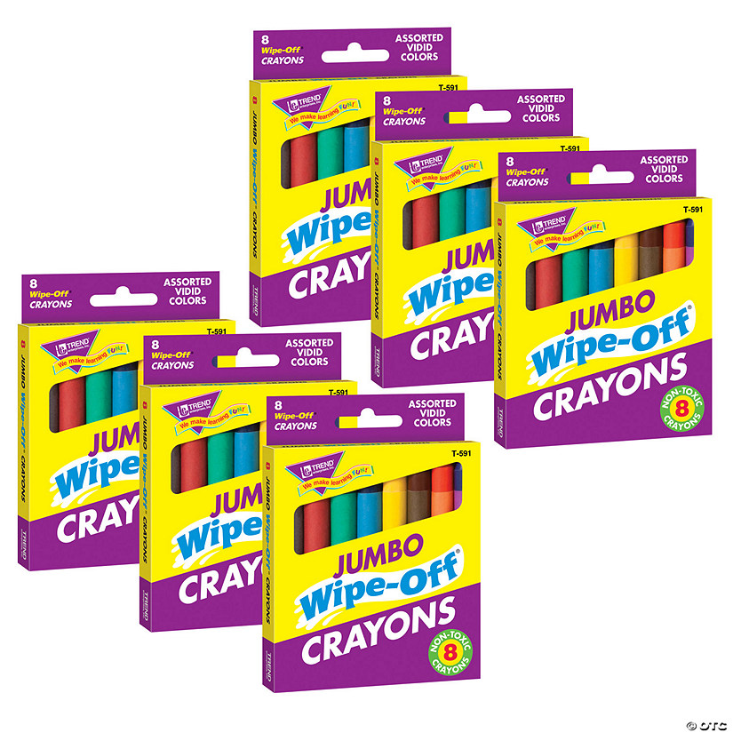 TREND Jumbo Wipe-Off Crayons, Assorted, 8 per pack, 6 packs Image