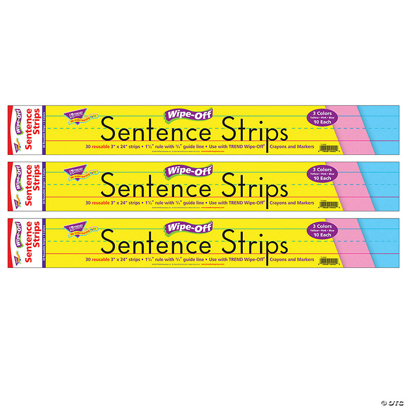 TREND Multicolor Wipe-Off Sentence Strips, 24", 30 Per Pack, 3 Packs Image