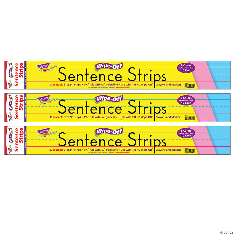 TREND Multicolor WipeOff Sentence Strips, 24", 30 Per Pack, 3 Packs