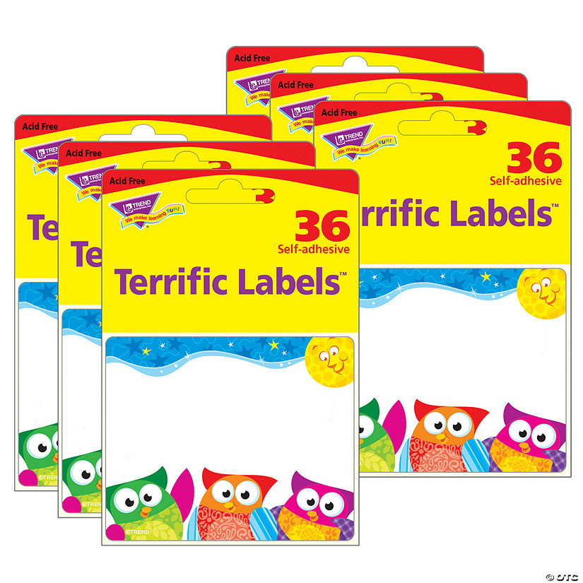 TREND Owl-Stars! Terrific Name Tag/Labels, 36 Per Pack, 6 Packs Image