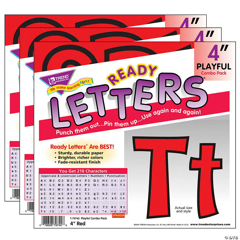 TREND Red 4" Playful Combo Ready Letters, 3 Packs Image