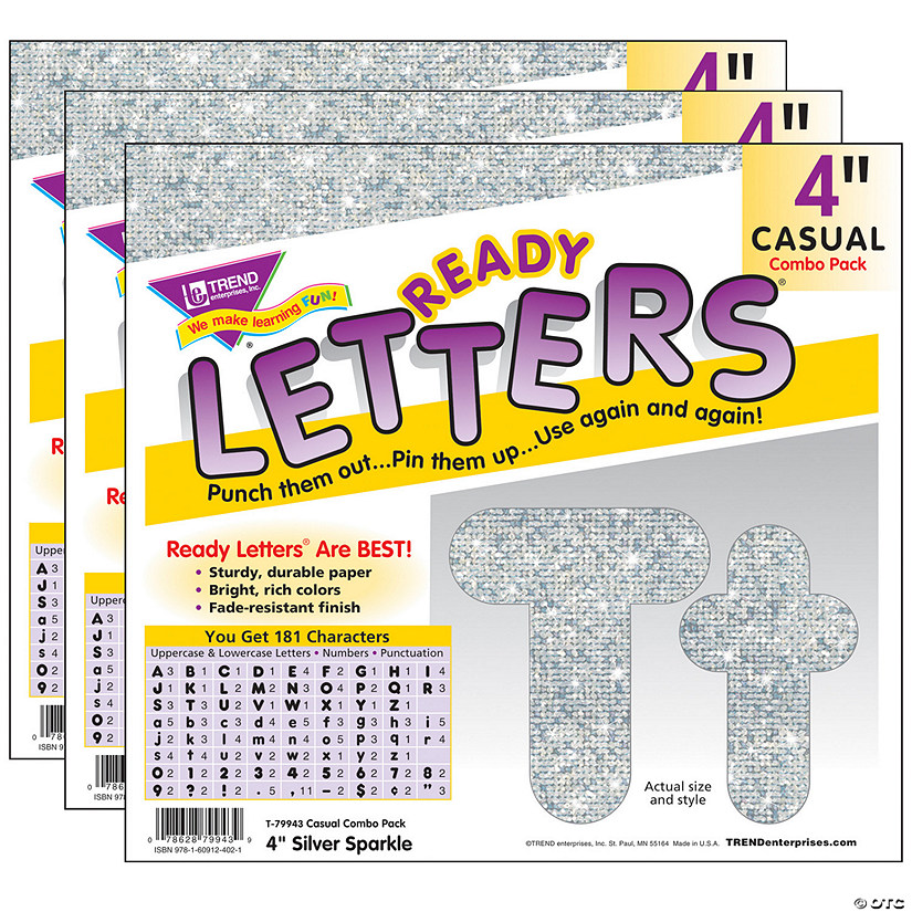 TREND Silver Sparkle 4" Casual Combo Ready Letters, 3 Packs Image