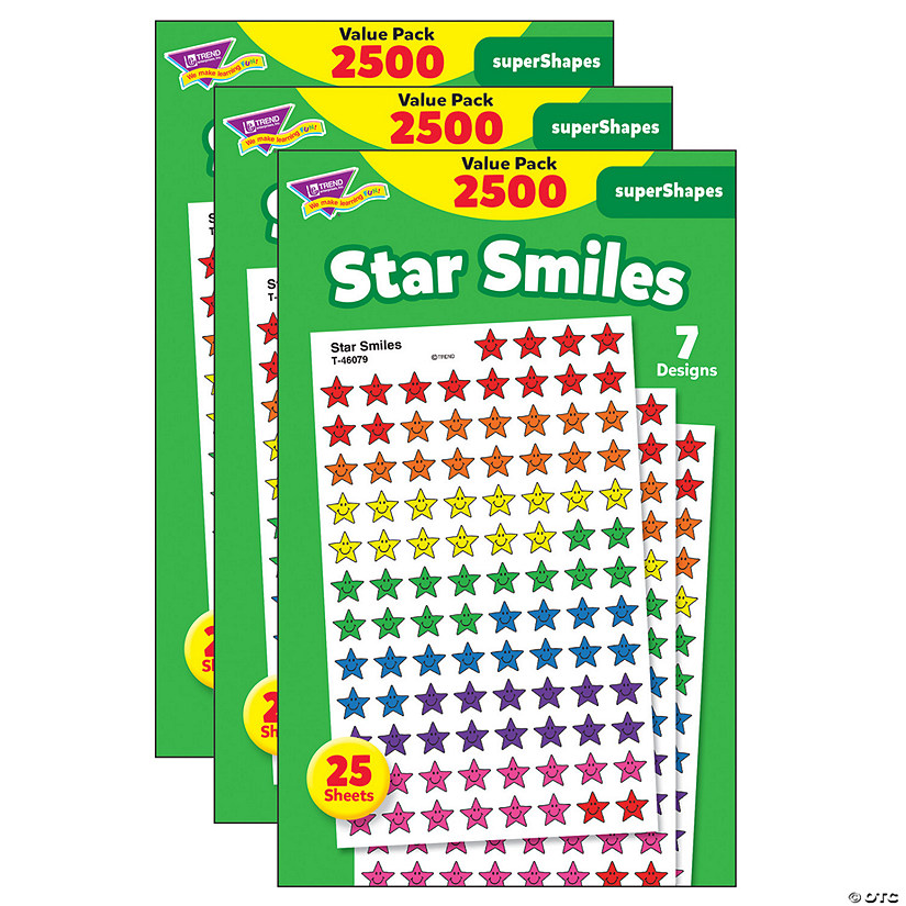 TREND Star Smiles superShapes Stickers Value Pack, 2500 Per Pack, 3 Packs Image