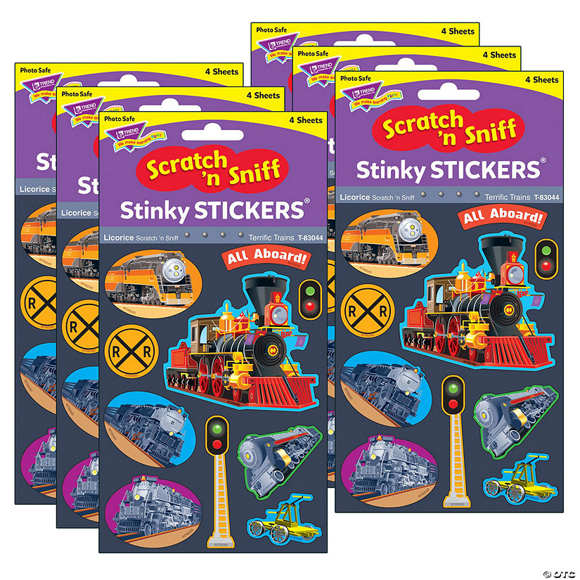 TREND Terrific Trains/Licorice Mixed Shapes Stinky Stickers, 40 Per Pack, 6 Packs Image