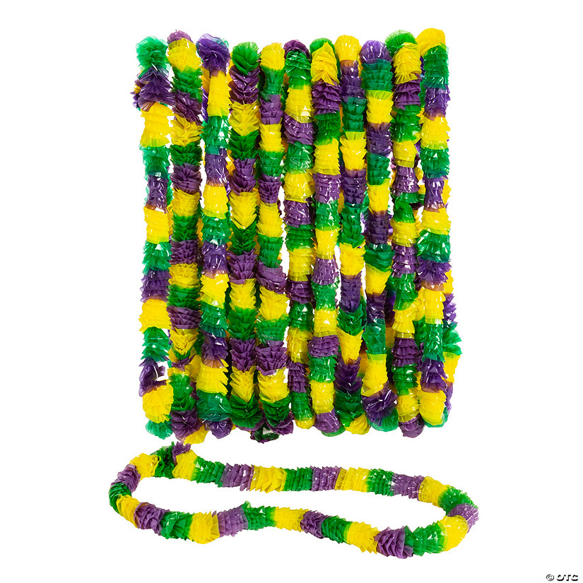 Tri-Color Mardi Gras Plastic Leis - 12 Pc. Image