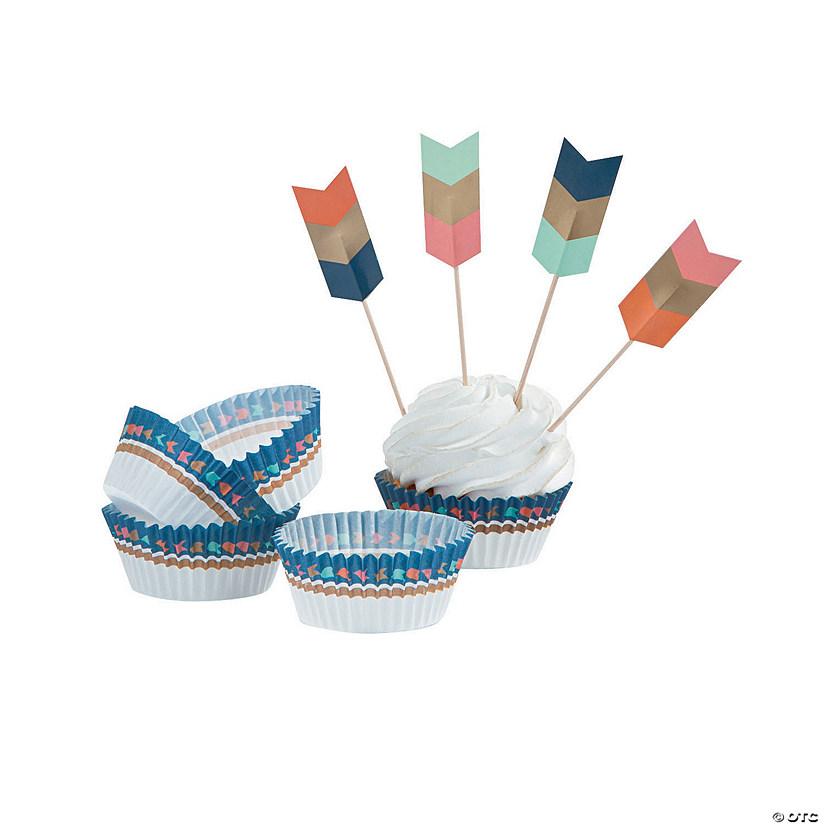 Tribal Baby Shower Cupcake Wrappers with Picks - 100 Pc. Image