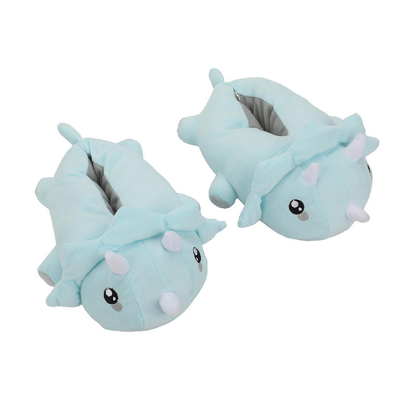 Triceratops Youth Blue Plush Slippers-Medium Image