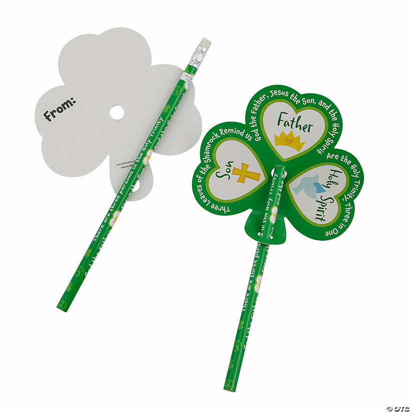 Trinity Shamrock Pencil St. Patrick&amp;#8217;s Day Handouts with Religious Card for 24 Image