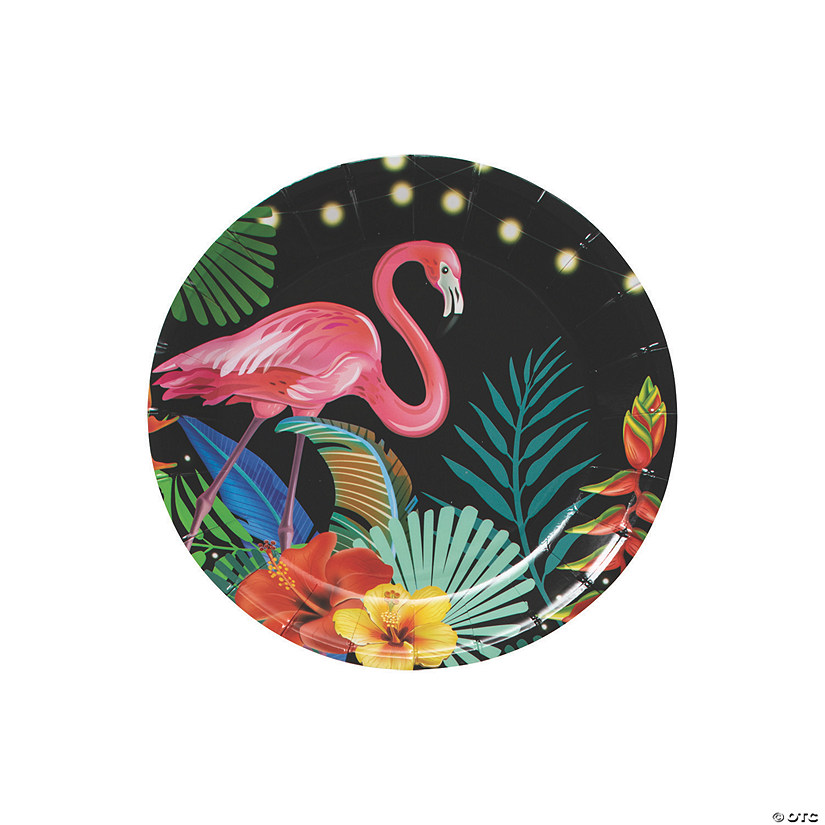 Tropical Nights Flamingo & Floral Paper Dessert Plates - 8 Ct. Image