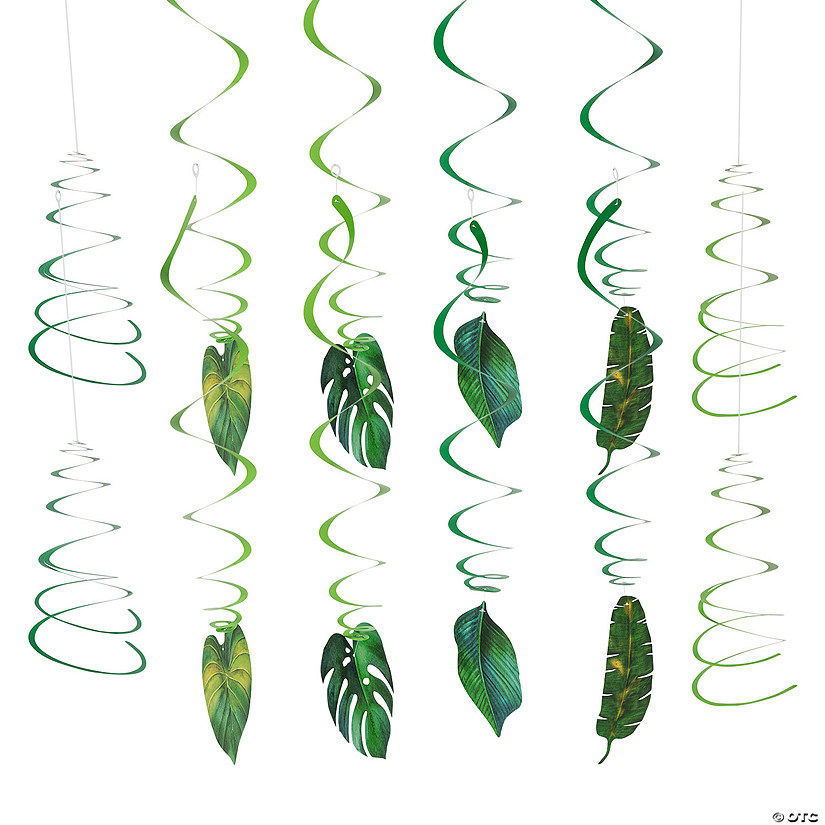Tropical Palm Leaf Hanging Swirl Decorations  &#8211; 12 Pc. Image