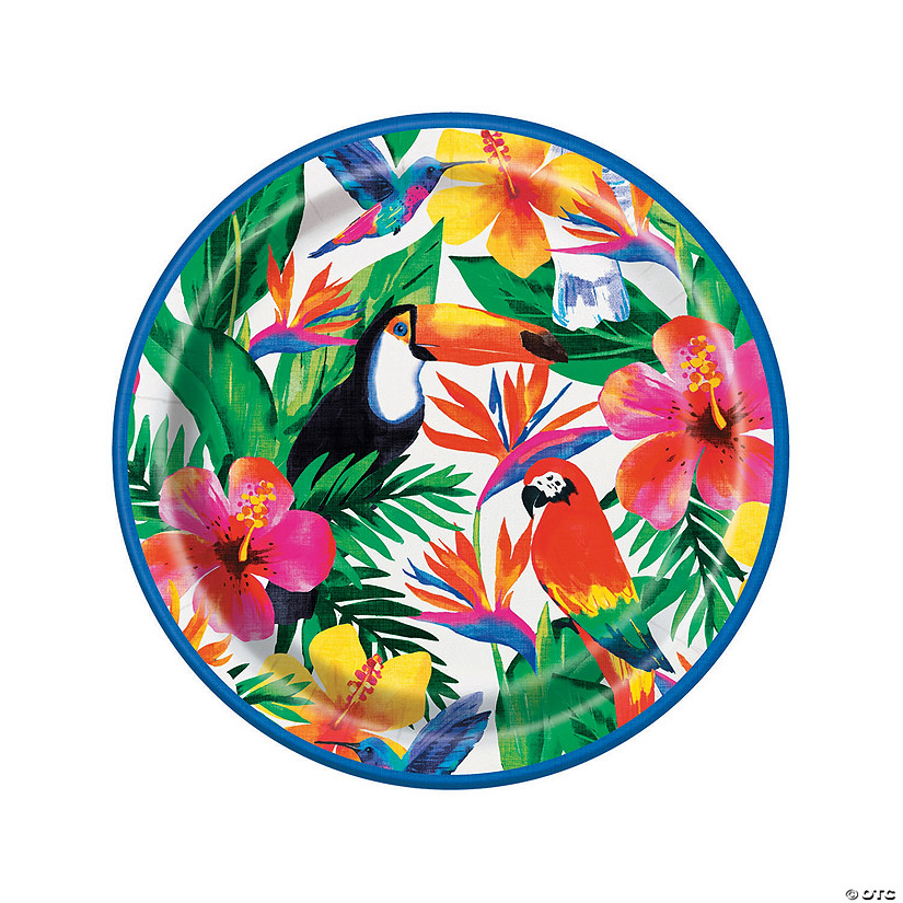 Tropical Palm Leaves Luau Party Paper Dinner Plates - 8 Ct. Image
