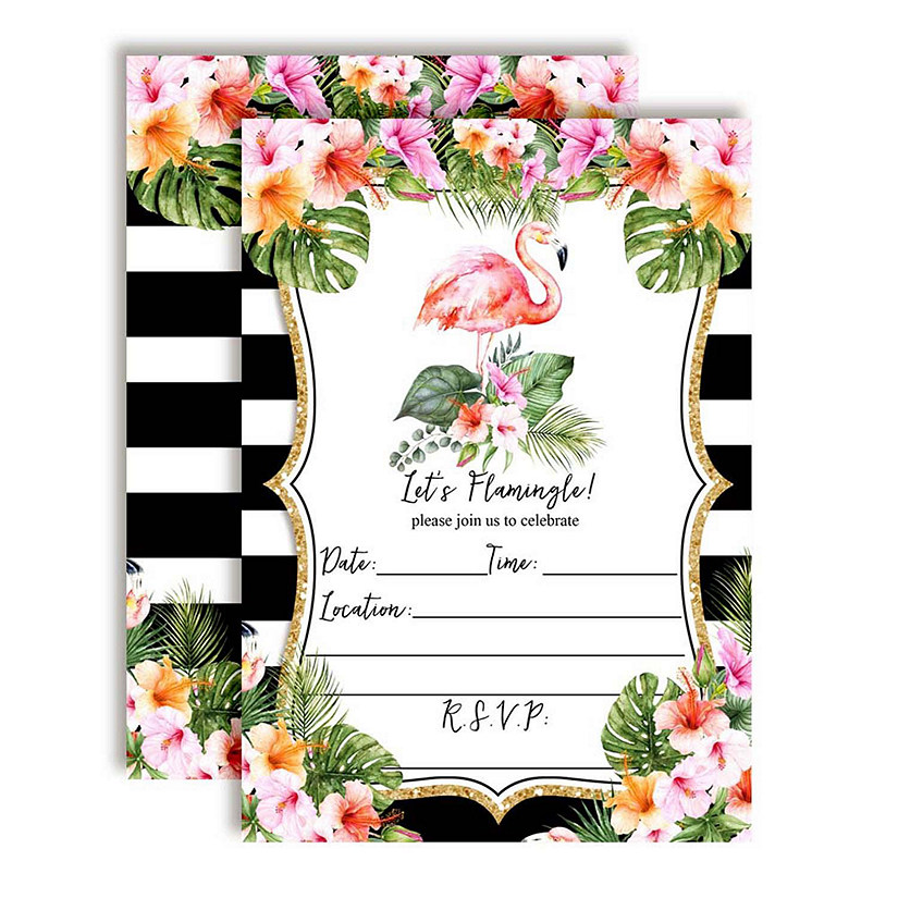 Tropical Watercolor Flamingo Invitations 40pc. by AmandaCreation Image