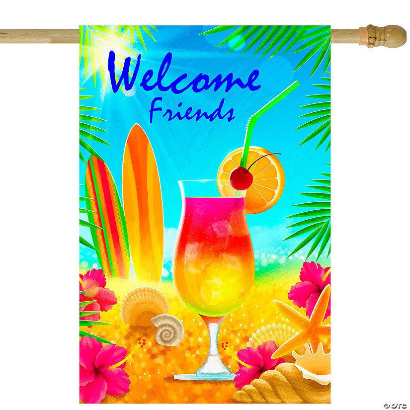 Tropical Welcome Friends Outdoor House Flag 28" x 40" Image