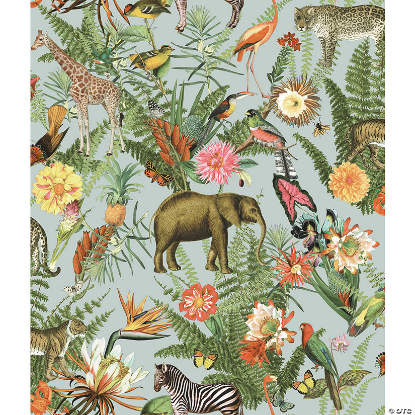 Tropical Zoo Peel & Stick Wallpaper - Blue Image