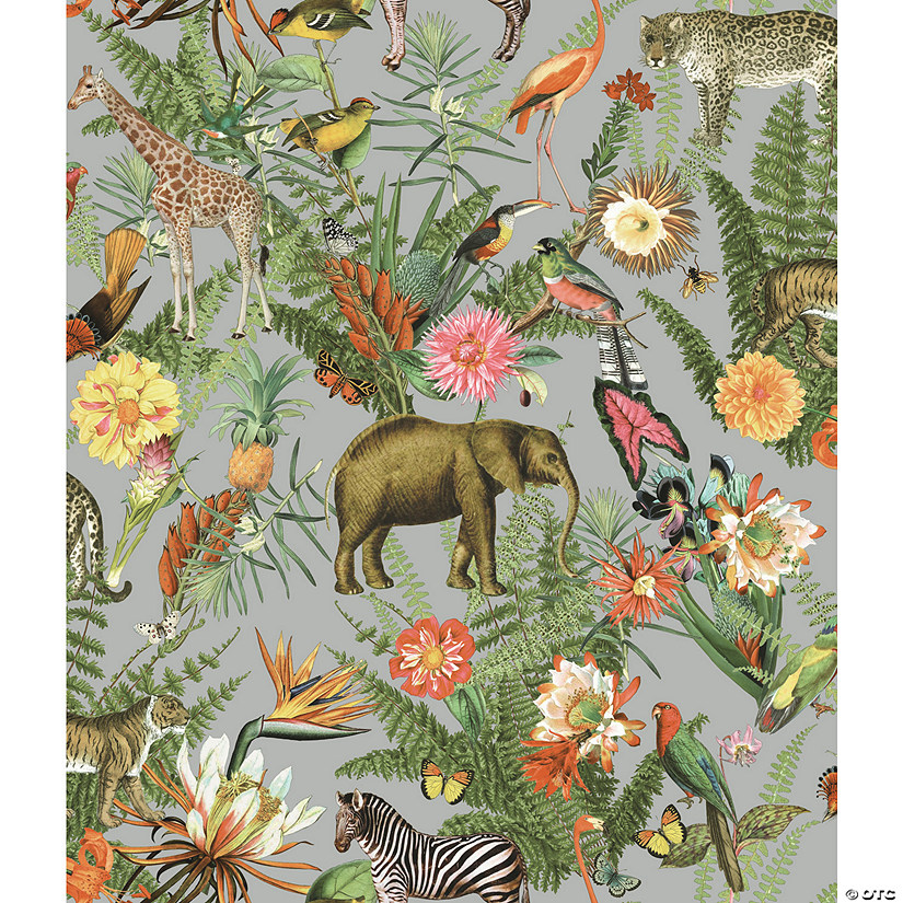 Tropical Zoo Peel & Stick Wallpaper - Gray Image