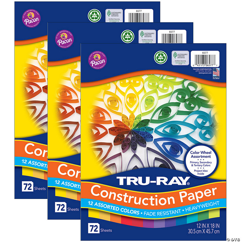 Tru-Ray Color Wheel Assortment, 12 Vibrant Colors, 12" x 18", 72 Sheets Per Pack, 3 Packs Image