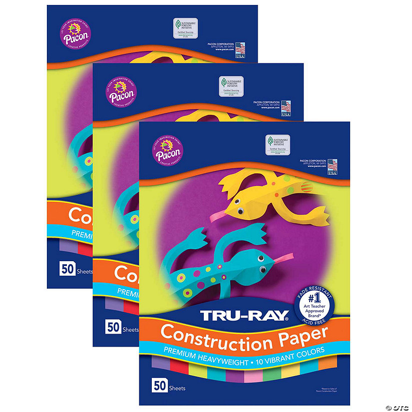 Tru-Ray Construction Paper, 10 Vibrant Colors, 12" x 18", 50 Sheets Per Pack, 3 Packs Image