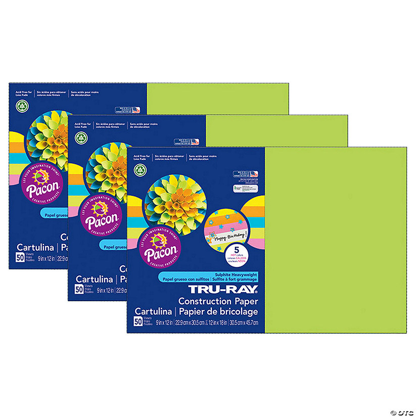 Tru-Ray Construction Paper, 5 Assorted Hot Colors, 12" x 18", 50 Sheets Per Pack, 3 Packs Image