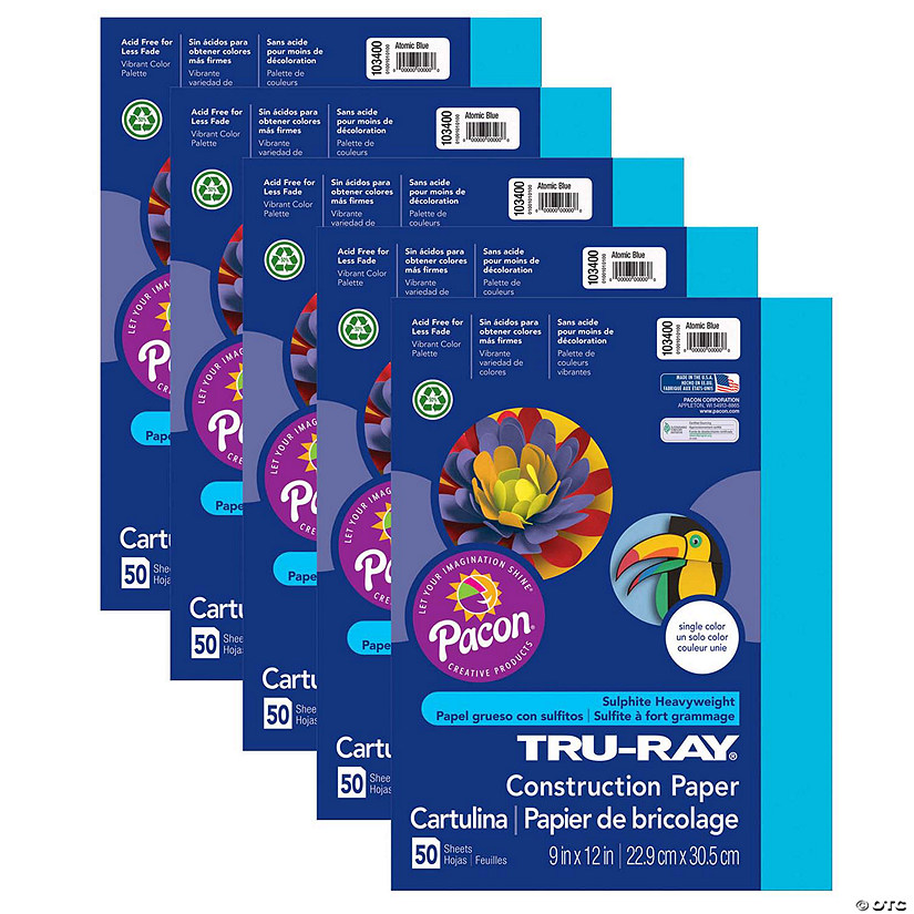 Tru-Ray Construction Paper, Atomic Blue, 9" x 12", 50 Sheets Per Pack, 5 Packs Image