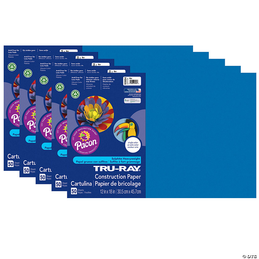Tru-Ray Construction Paper, Blue, 12" x 18", 50 Sheets Per Pack, 5 Packs Image