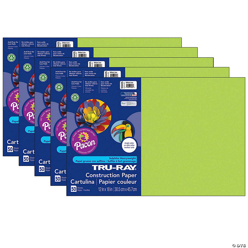 Tru-Ray Construction Paper, Brilliant Lime, 12" Proper 18", 50 Sheets Per Pack, 5 Packs Image