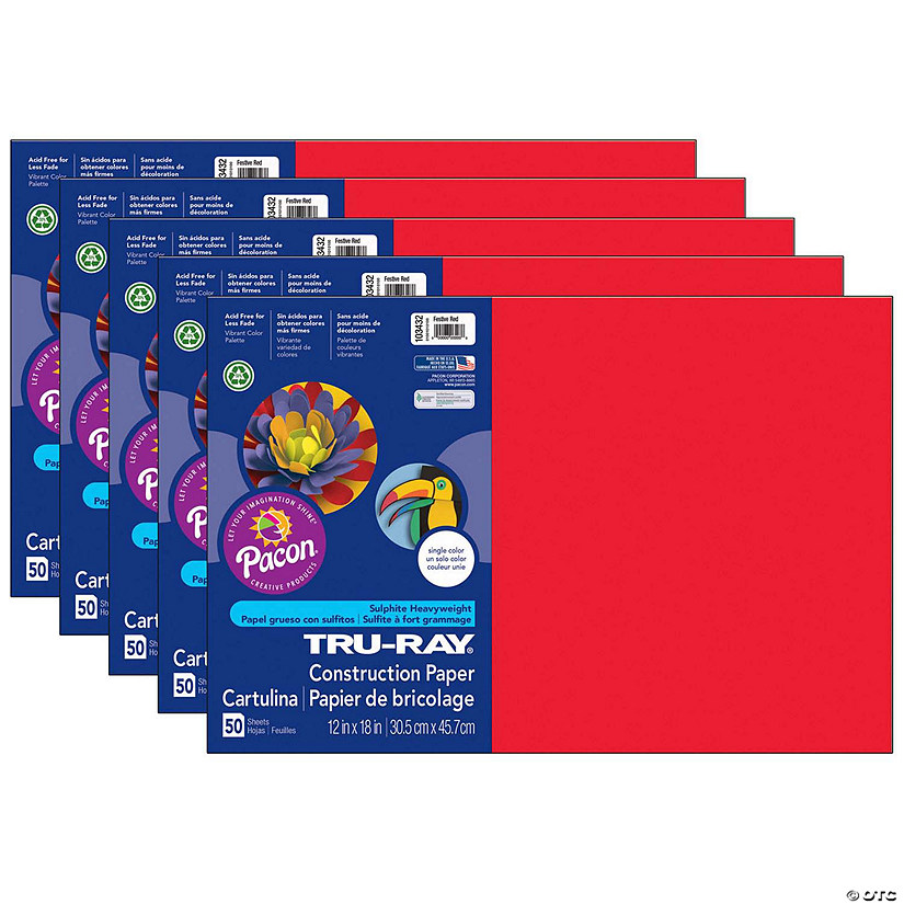 Tru-Ray Construction Paper, Festive Red, 12" Proper 18", 50 Sheets Per Pack, 5 Packs Image