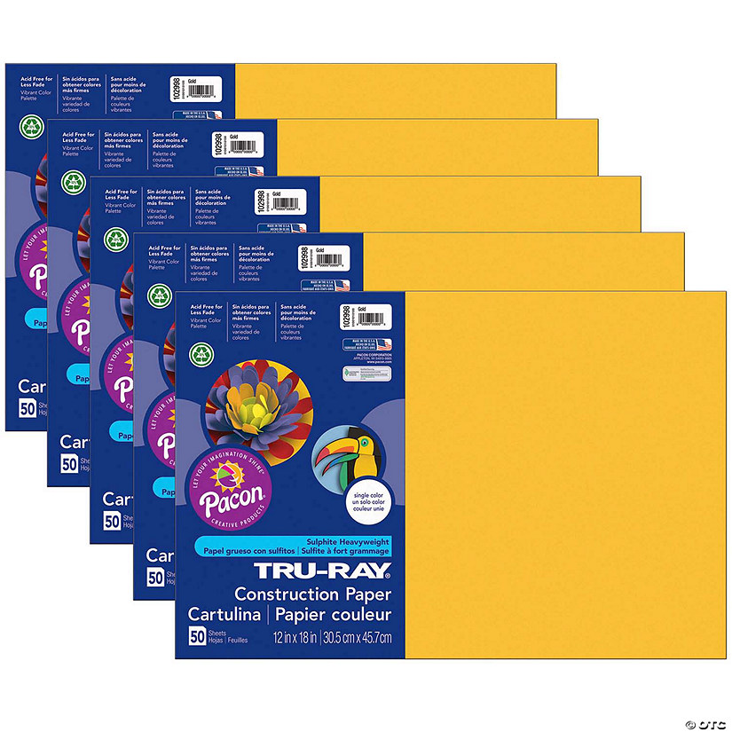 Tru-Ray Construction Paper, Gold, 12" Proper 18", 50 Sheets Per Pack, 5 Packs Image