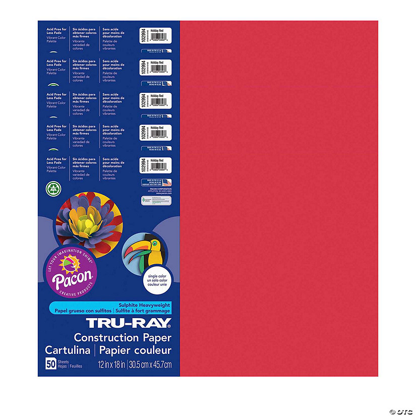 Tru-Ray Construction Paper, Holiday Red, 12" x 18", 50 Sheets Per Pack, 5 Packs Image