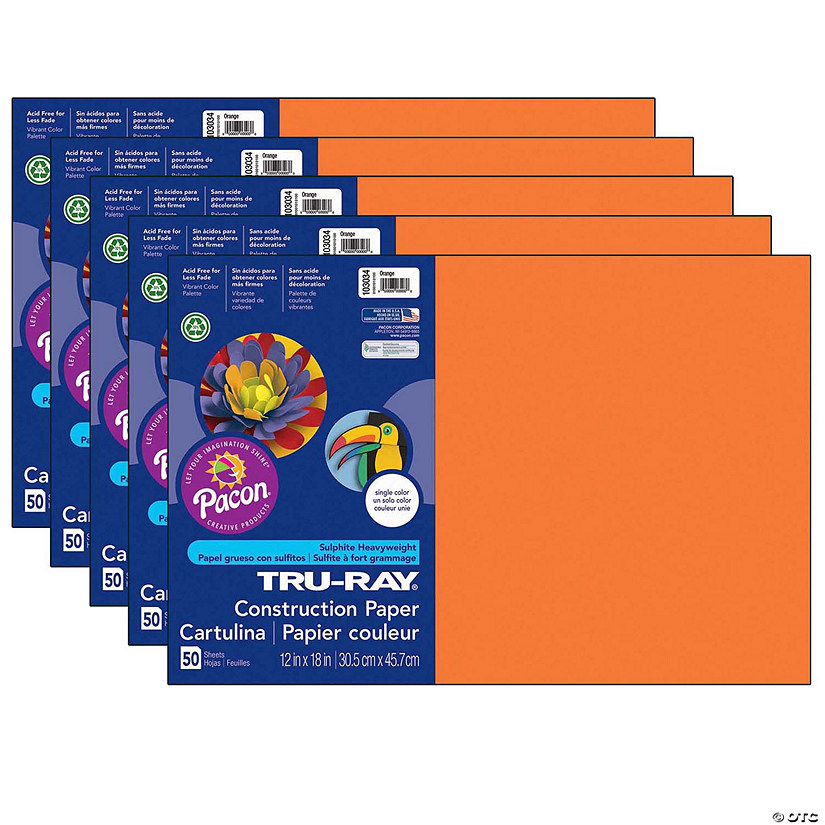 Tru-Ray Construction Paper, Orange, 12" x 18", 50 Sheets Per Pack, 5 Packs Image