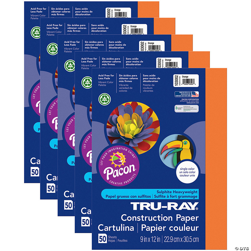Tru-Ray Construction Paper, Orange, 9" x 12", 50 Sheets Per Pack, 5 Packs Image