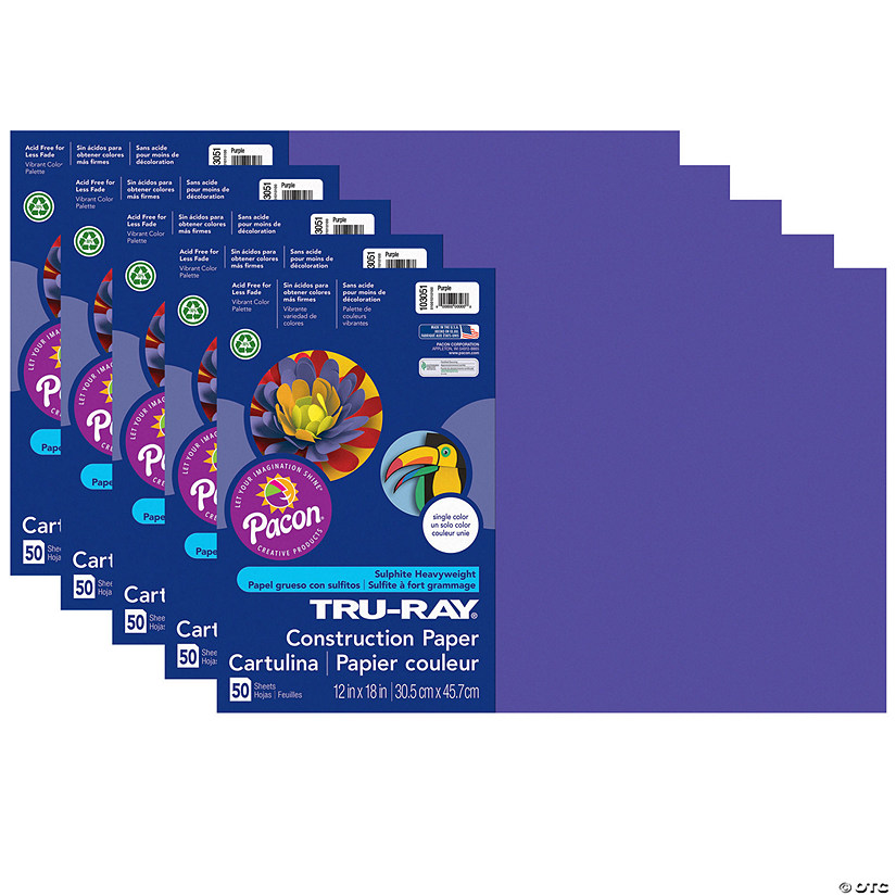 Tru-Ray Construction Paper, Purple, 12" x 18", 50 Sheets Per Pack, 5 Packs Image