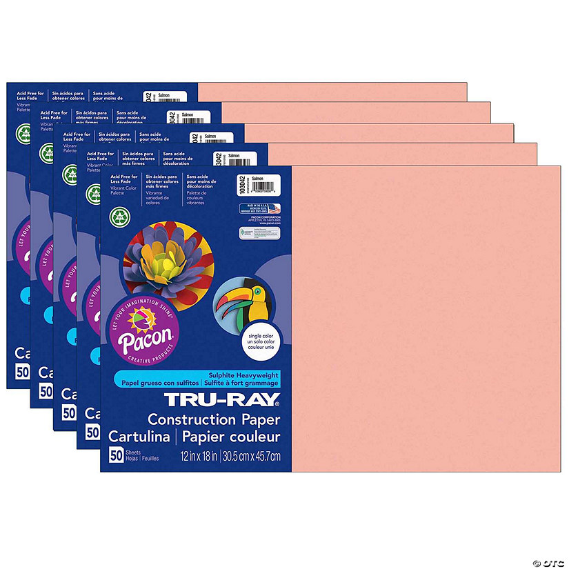 Tru-Ray Construction Paper, Salmon, 12" x 18", 50 Sheets Per Pack, 5 Packs Image